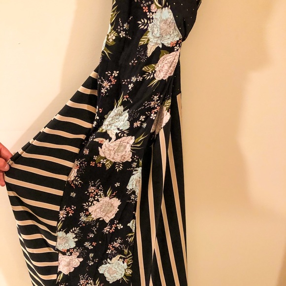 Floral and Striped Wrap Dress - Picture 2 of 4